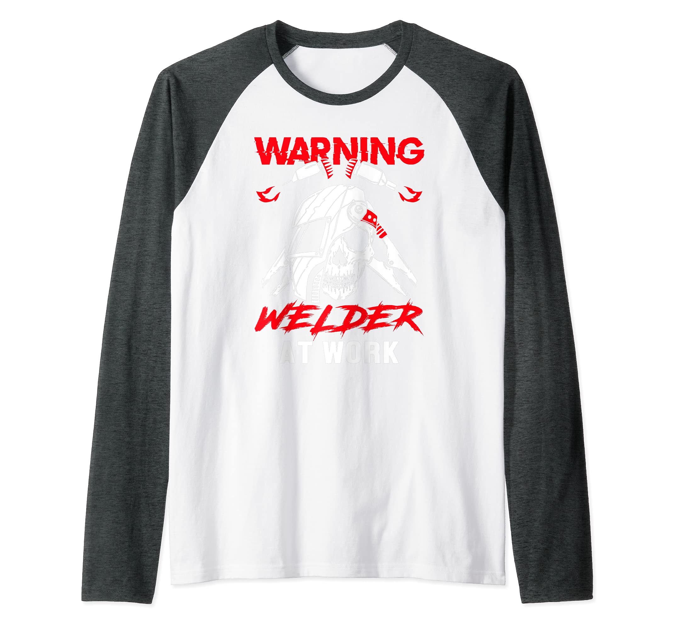 Warning Welder At Work Skull Skeleton Welder Engineer Raglan Baseball Tee
