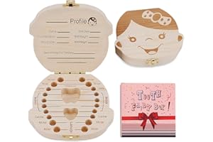 NASHRIO Baby Tooth Box Wooden Kids Keepsake Organizer Gift for Baby Teeth, Cute Children Tooth Container with Tweezers to Keep the Childwood Memory (Gril)