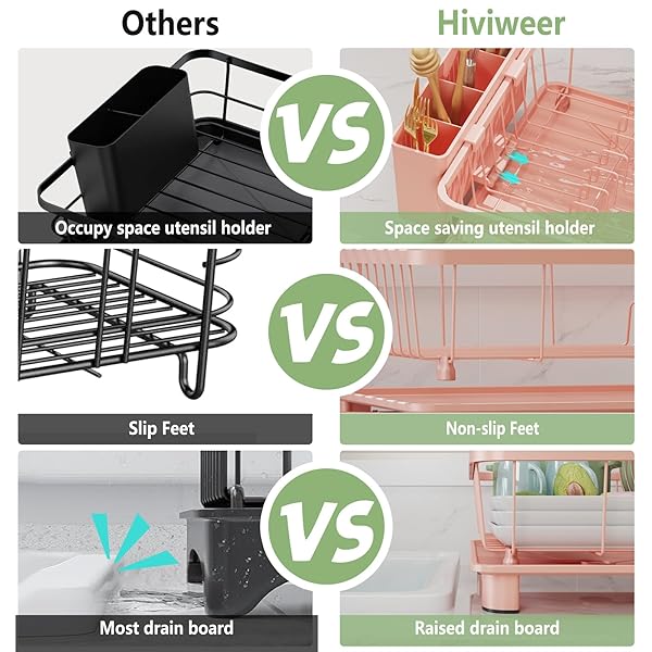 HIVIWEER PINK DISH DRYING RACK – SPACE-SAVING DISH RACK,DISH RACKS FOR KITCHEN COUNTER WITH DRAINBOARD, BIRTHDAY CHRISTMAS DAY MOTHERS DAY THANKSGIVING GIFTS FOR MOM GRANDMA WIFE KITCHEN ENTHUSIASTS