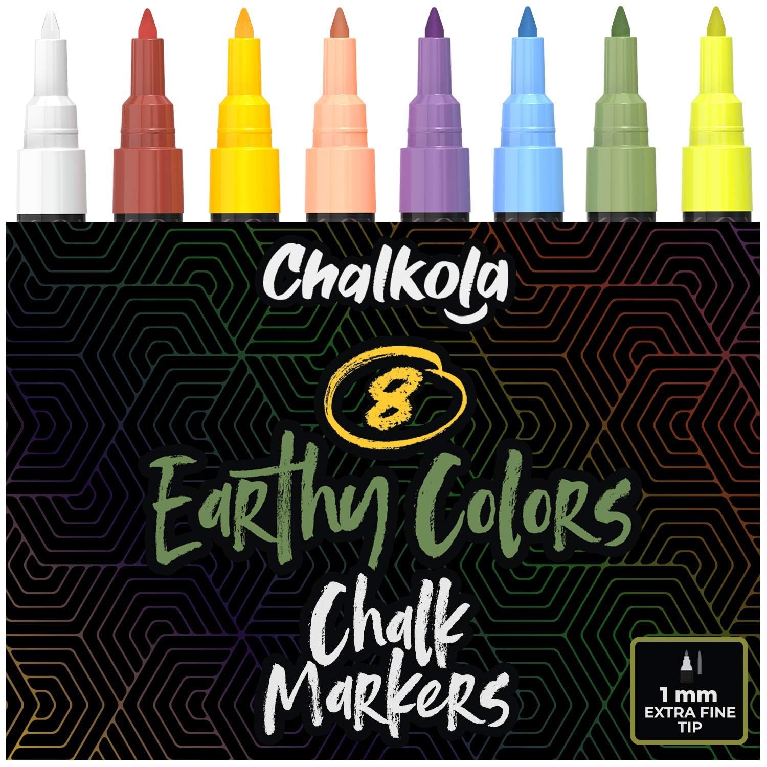 Extra Fine Tip Chalkboard Chalk Pens | 1mm Nib | Pack of 8 Classic Earth Colors | Non-Toxic Wet-Erase Liquid Chalk Ink Markers