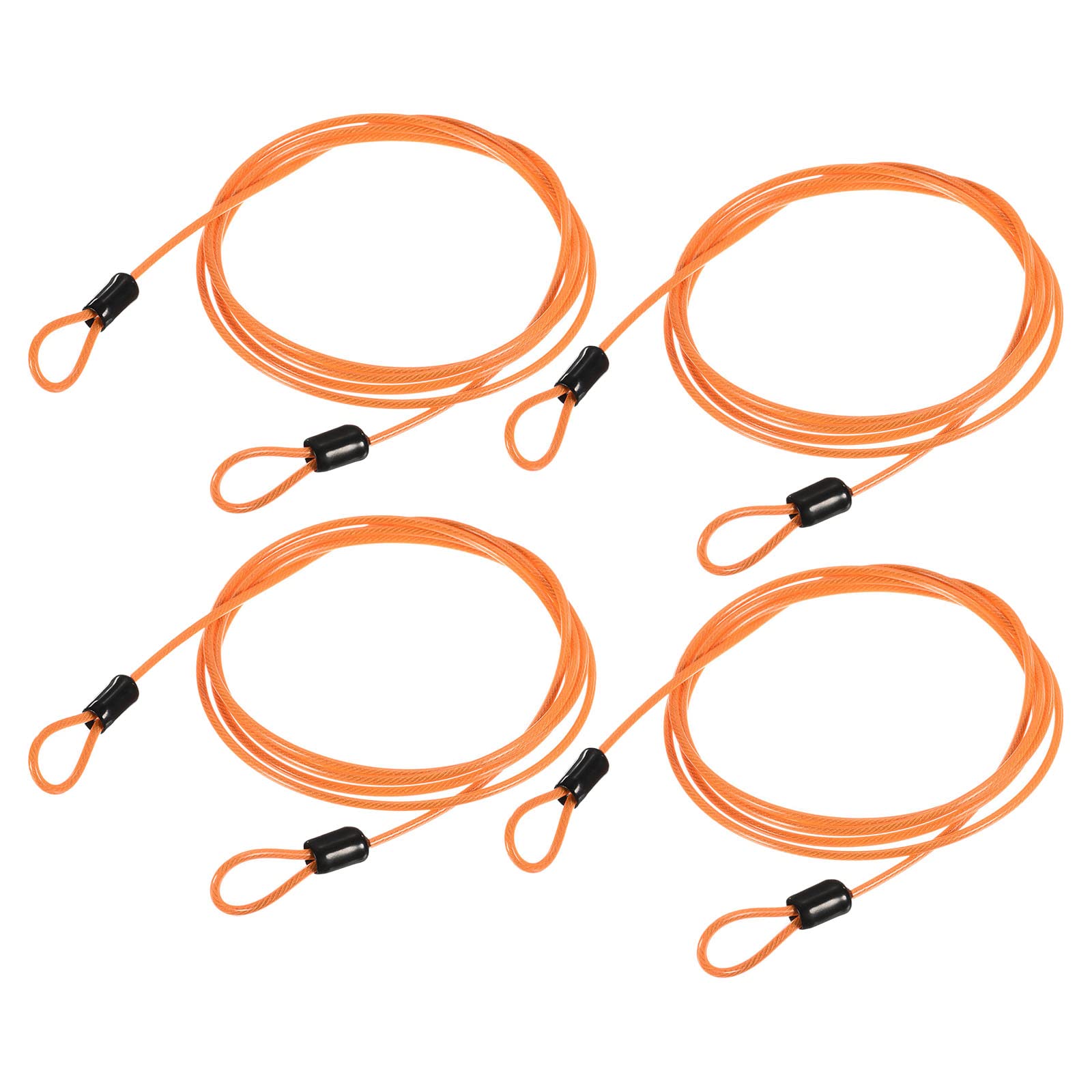 M METERXITY 4 Pack Security Cables - Plastic Coated Steel Locking Rope Apply to Outdoor/Bicycle/Travel (2.5mmx1.5m, Orange)