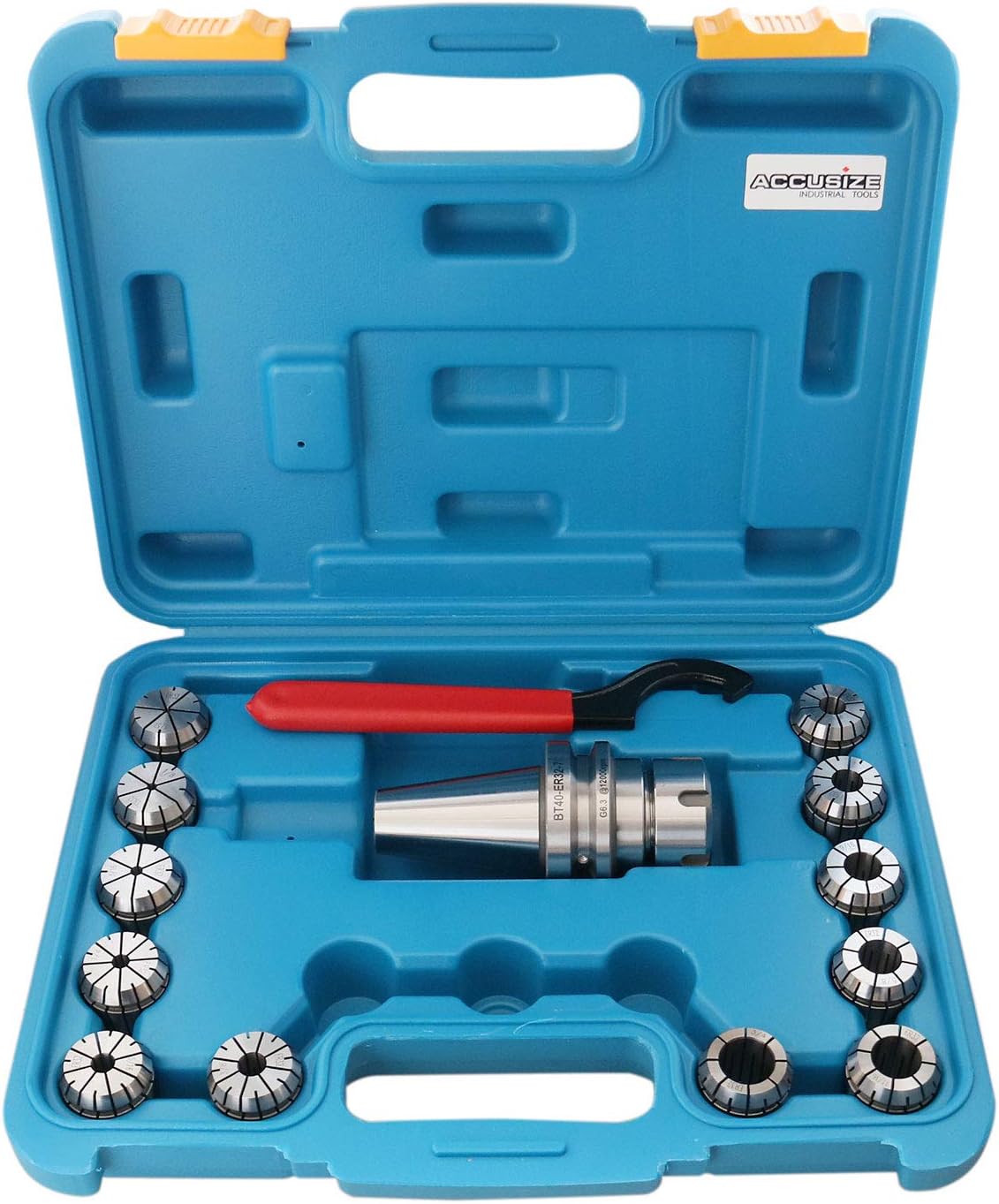 Accusize - BT40 Shank + 12 Pcs ER32 Collet Set + Wrench in Fitted Strong Box, BT40-ER32