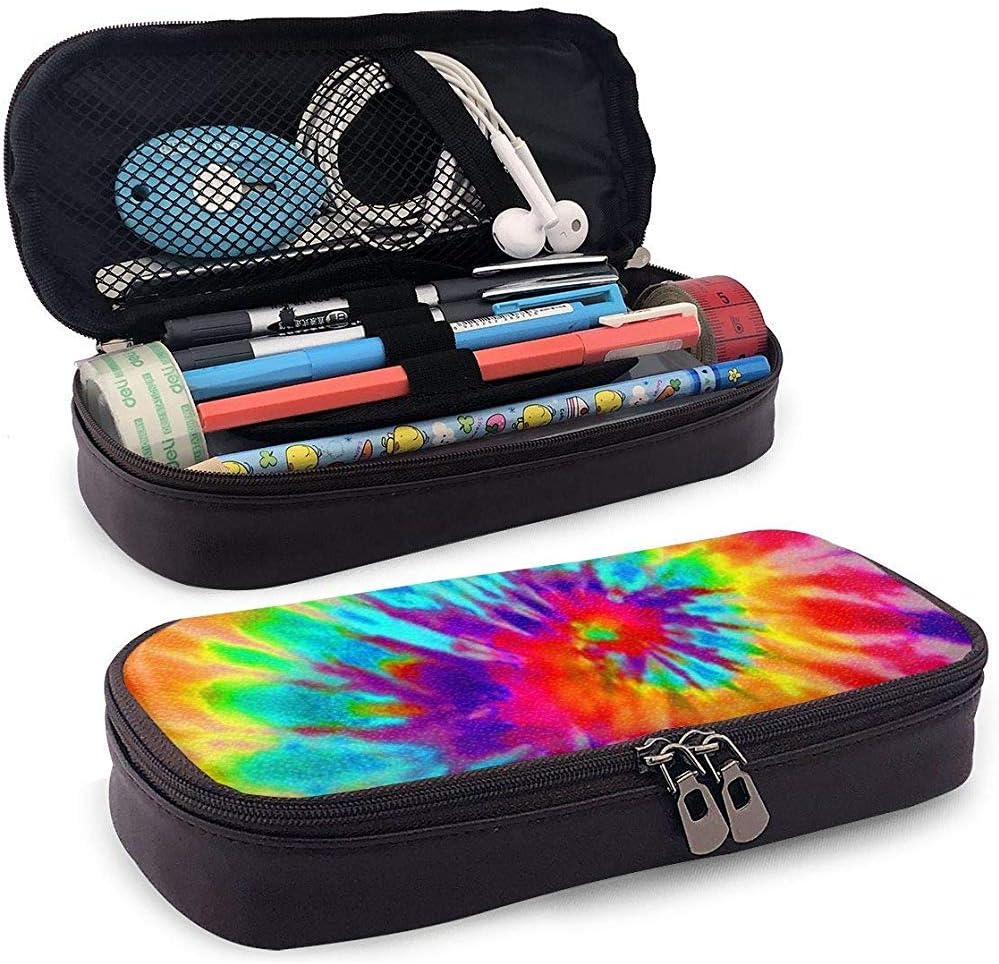 Tie Dye Pencil Case High Capacity PU Leather Pencil Pouch Stationery