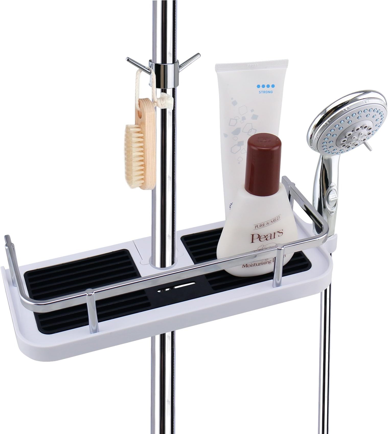 LEEFE Chrome Shower Caddy Bath Shelf Rack Organizer with Hooks Detachable Storage Basket for Bathroom Soap Shampoo Conditioner Tidy, NO Drilling Wall Mounted – Suit for 19mm and 25mm Rail