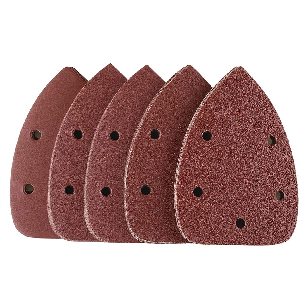 50 pcs Mouse Detail Sander Sandpaper,Sanding Paper Hook and Loop Sander Sheets Assorted 40/60/80/120/240, 5 Holes, Ideal for Sanding Rust Removal
