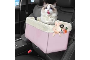 WENRENER Dog Car Seat for Small Dogs, Center Console Dog Car Seat with Metal Frame & Double Protection Seat Belts, Pet Booster Seat with Safety Leash and Storage Pocket for Pets Dogs Cats, Light Pink