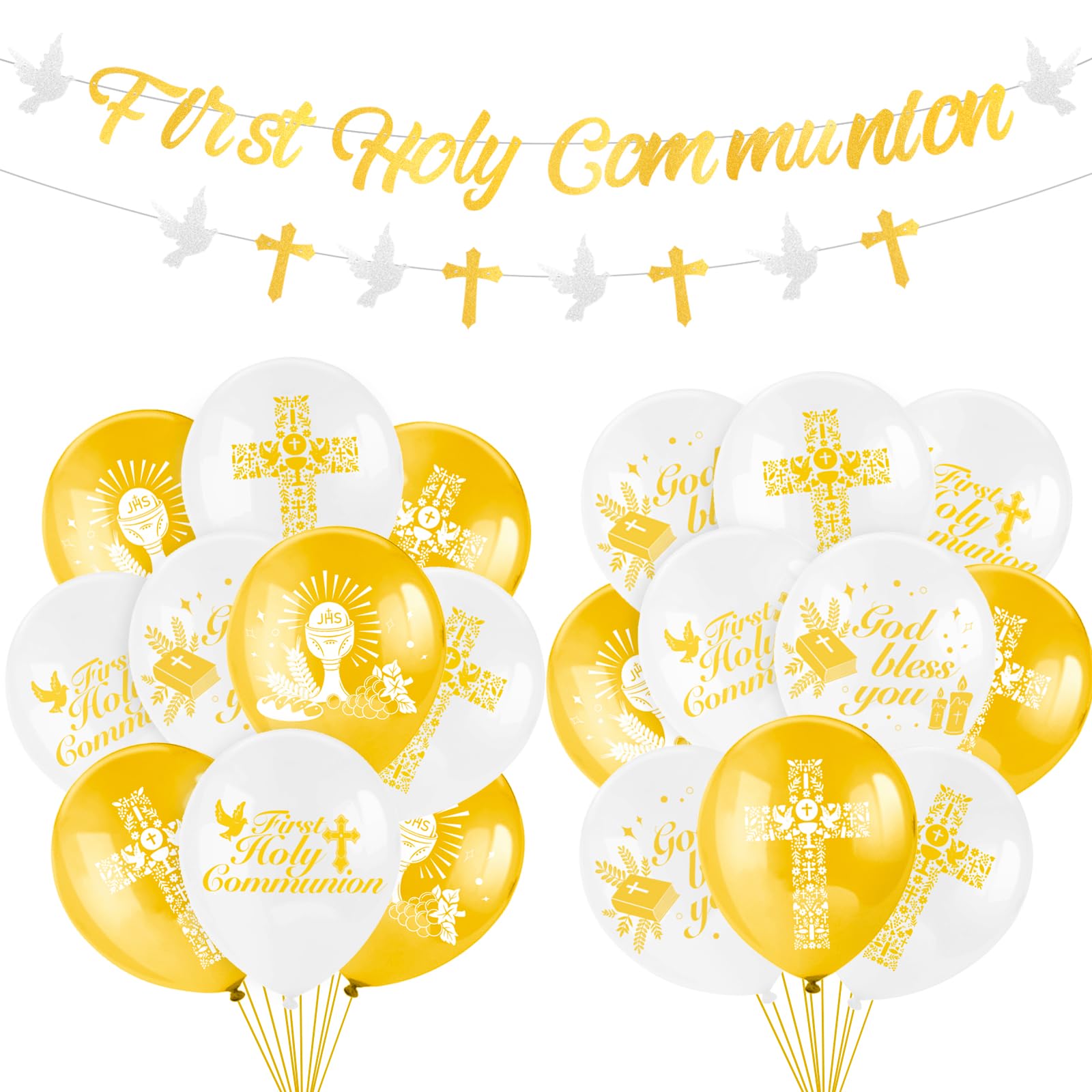 HOWAF First Holy Communion Decorations, First Holy Communion Banner Balloons for Christening Confirmation Decorations