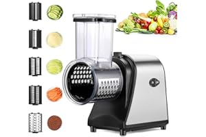HOMDOX Electric Cheese Grater, 250W Professional Electric Slicer Vegetable Cutter, One-Touch Control Cheese Shredder for Fruits, Vegetables, Salad Maker with 5 Free Attachments, 2023 Upgrade