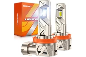 SEALIGHT H11/H9/H8 𝐋𝐄𝐃 Bulbs, 48000LM 1000% Ultra Brighter H11 Fog Bulb, 16PCS Lighting Chips, 80,000hrs+ Lifespan, H16 Drving Front Light 6500K White, 1:1 Size Plug N Play Fog Light, Pack of 2