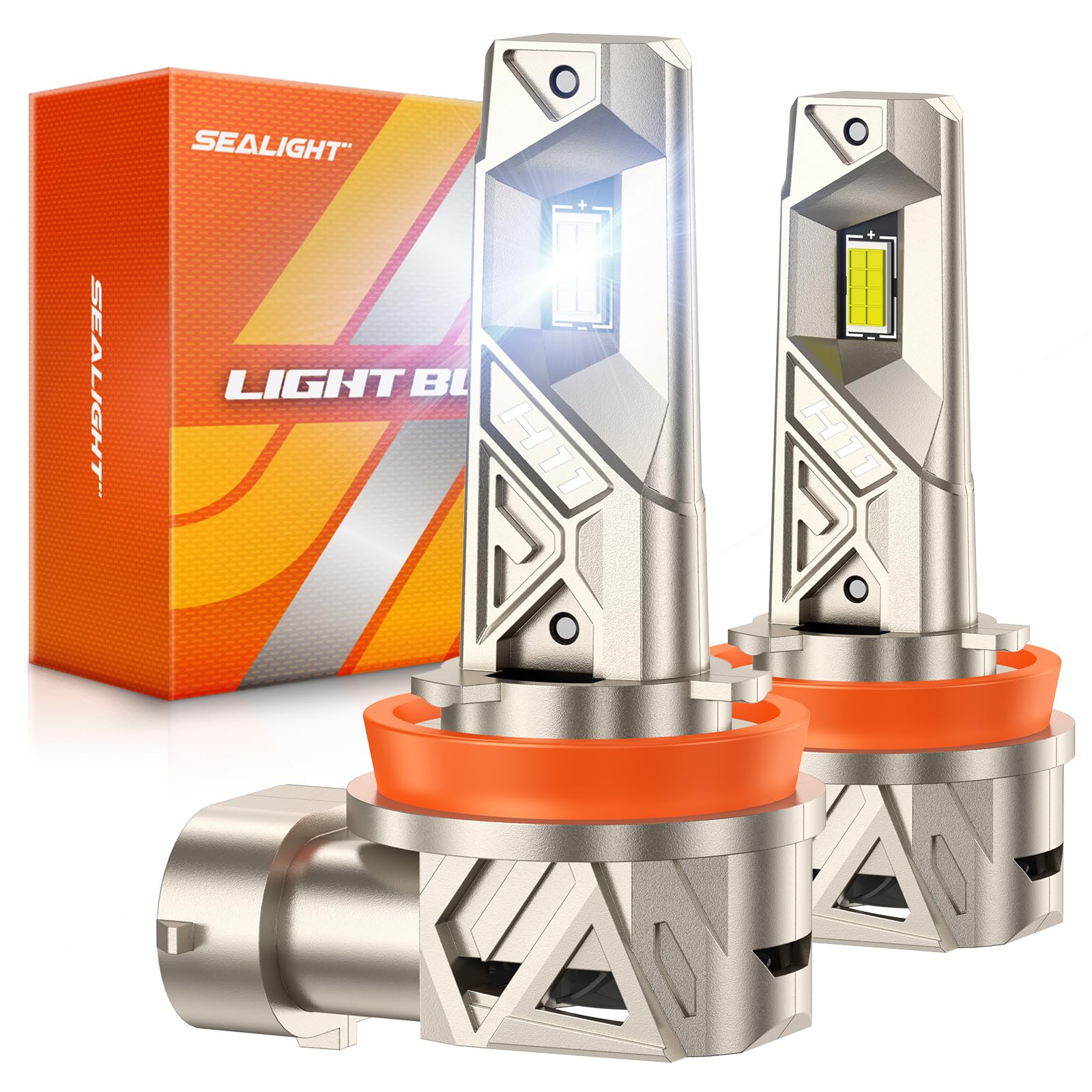 SEALIGHT H11/H9/H8 LED Bulbs, 96000LM 1000% Ultra Brighter H11 Fog Bulb, 16PCS Lighting Chips, 80,000hrs+ Lifespan, H16 Drving Front Light 6500K White, 1:1 Size Plug N Play Fog Light, Pack of 2 Image