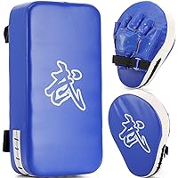 WUWEOT Boxing Focus Pads and Taekwondo Pad, 15.5 x 8 Blue, 2-in-1 Punching Mitts Kick Pack Set, Martial Arts MMA Kicking Shie