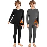 Silkfly 2 Sets Boys Thermal Underwear Fleece Lined Compression Shirt Leggings Pants Kids Base Layer