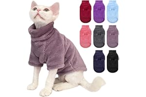 SUNFURA Turtleneck Sweater Coat for Cats, Sphynx Cat Clothes Pajamas for Cats Only, Kitten Fleece Pullover Sweaters with Sleeves, Pet Warm Jumpsuit Cat Sweatshirt for Cold Weather, Purple M