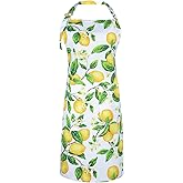G2PLUS Cotton Kitchen Apron with Pockets, Thick Lemon Apron, Adjustable Cooking Apron for Baking, Chef Apron for Women, Men, Holiday and Xmas Gifts - 30 x 25 inch