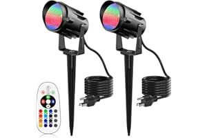 JIAQIYAN Christmas Halloween Outdoor Spot Lights RGB Spotlight 12W Color Changing Landscape Lights for Tree Yard Garden, 120V Waterproof Landscape Outdoor Spotlight with Remote Control (2 Pack)