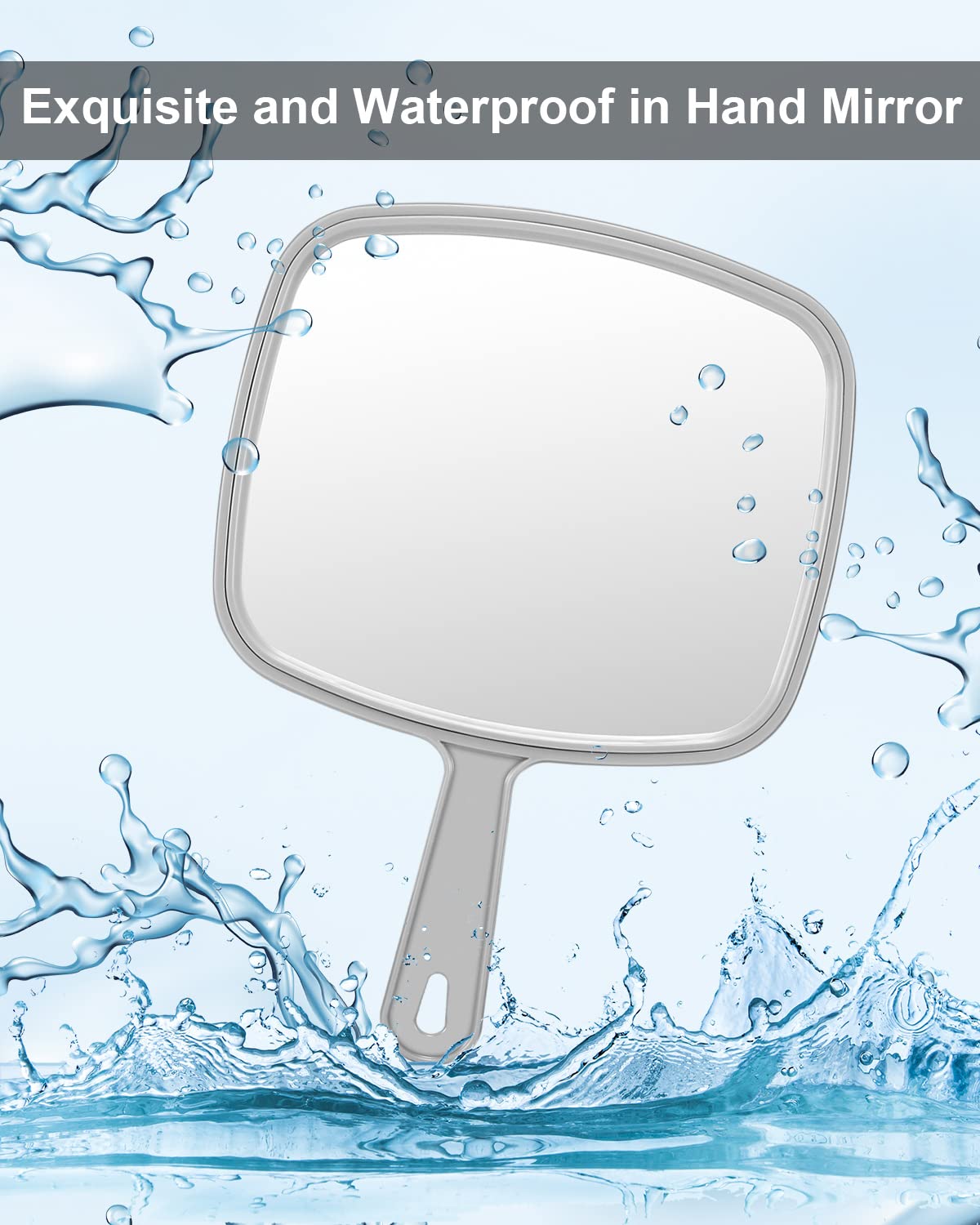 PROTECLE Extra Large Hand Mirror, Salon Barber Hairdressing Handheld Mirror with Handle (Square Grey 9