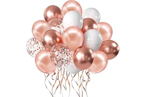 Zesliwy Rose Gold Confetti Balloons, 50 Pack 12 inch White and Rose Gold Latex Balloons with 33 Feet Rose Gold Ribbon for Birthday Party Wedding Graduation Bridal Shower Decorations.…