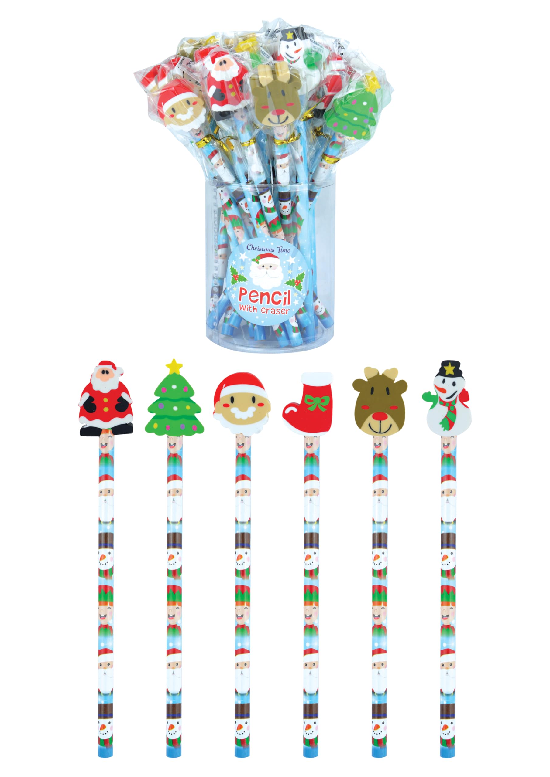 Christmas Pencil with Eraser - Pack of 24 (Assorted Designs and colours)