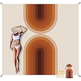 BEW 9 ft×10 ft Extra Large Waterproof Sandproof Beach Blanket for 8 Adults, Beach Mat with 4 Stakes, 210T Polyester Foldable Picnic Blanket for Travel, Hiking, Orange Arches (BB-118-Boho-Arches)