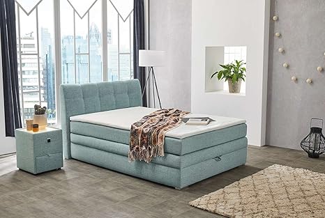 lifestyle4living Boxspringbett 140x200 cm mit Bettkasten grün, Stoff | Entspannt schlafen auf dem modernen Einzelbett komplet