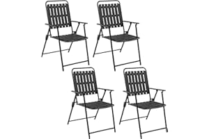 Yaheetech Folding Patio Chair Set of 4, Outdoor Dining Chair with Armrests, Plastic Patio Chair for Porch, Deck, Garden, Backyard, No Assembly Black