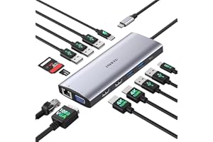 IAVKYU Docking Station 3 Monitors for Windows Laptop, USB C Docking Station with Dual HDMI 4K 60Hz, 1 VGA, 5 USB-A, 100W PD, Ethernet, Mic/Audio, SD/TF, USB Hub for Laptop for Dell XPS/HP/Lenovo/Surface