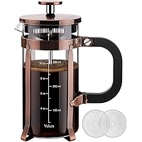 Veken French Press Coffee Maker (12oz), 304 Stainless Steel Coffee Press with 4 Filter Screens, Durable Easy Clean Heat…