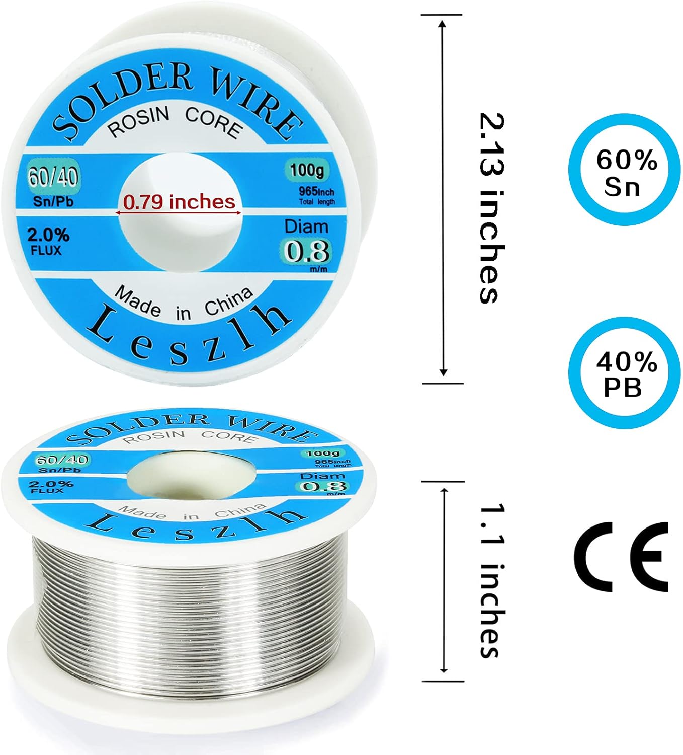60/40 Solder Tin Lead Solder Wire with Rosin Core Solder for Electrical Soldering - 0.8mm(0.0315in) 100g (0.22lb) - - 