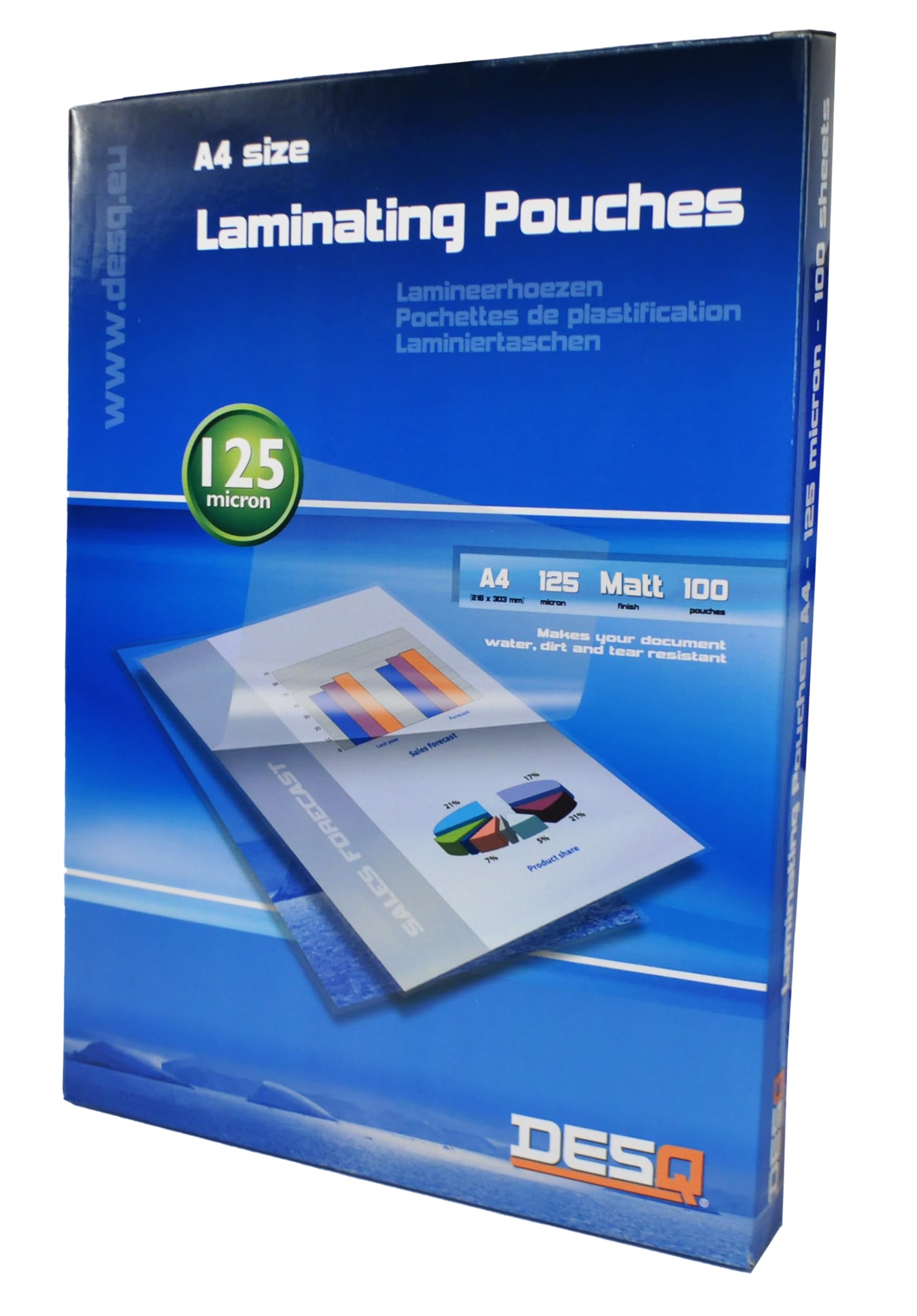 DESQ® A4 125 Micron Matte Laminating Pouches with Rounded Corners - Pack of 100-216 x 303mm Premium