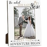Engagement Gifts Picture Frame, He Asked She Said Yes Photo Frame for Newlywed Bride Groom, 4x6 Wooden Picture Frames Gifts for Wedding Bridal Shower, Home Office Bedroom Shelf Table Decor -024