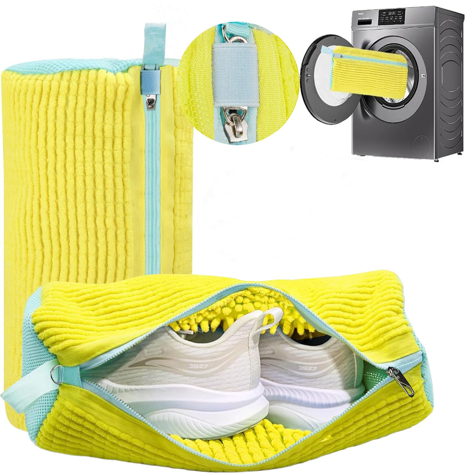 2Pcs Shoe Washing Bags for Machine - 40x20cm Laundry Bags with Secure Zipper | Wash Trainers, Sneakers, Bras, Delicates | Durable Oxford Fabric, Shock Absorbing (Yellow)
