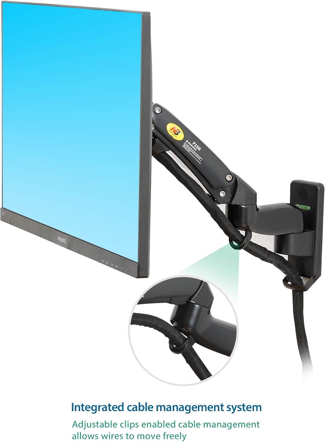 NB North Bayou Monitor Wall Mount for 17 to 35 inch Screen, Single Monitor Arm Holds 3 to 12 kg, Adjustable Tilt Swivel Rotation - Image 5