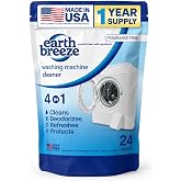 Earth Breeze Washing Machine Cleaner Tablets Fragrance-Free 1 Year Supply | Deep Cleans, Removes Odors, Residue &amp; Buildup - Front Load, Top Load &amp; HE Washers - No Harsh Chemicals - Made in USA