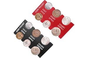 Generic 2 Pcs Japanese Yen Coin Holder Hard Case Organizer and Storage for Coins Rectangle JPY Coin Organiser and Dispenser, Plastic Coin Sorter Wallet with 6 Slots (Black, Red)