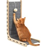 Nxwjoy Felt Cat Scratcher for Indoor Cats,26.8 Inch,Grey | L Shaped Scratching Post, Scratch Board for Large Cat Scratchers Pad Furniture Protector with Ball Kitten Toys