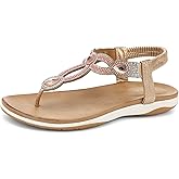 UBFEN Womens Flat Sandals Dress Braided T-Strap Thong Sandals with Arch Support Comfortable for Walking