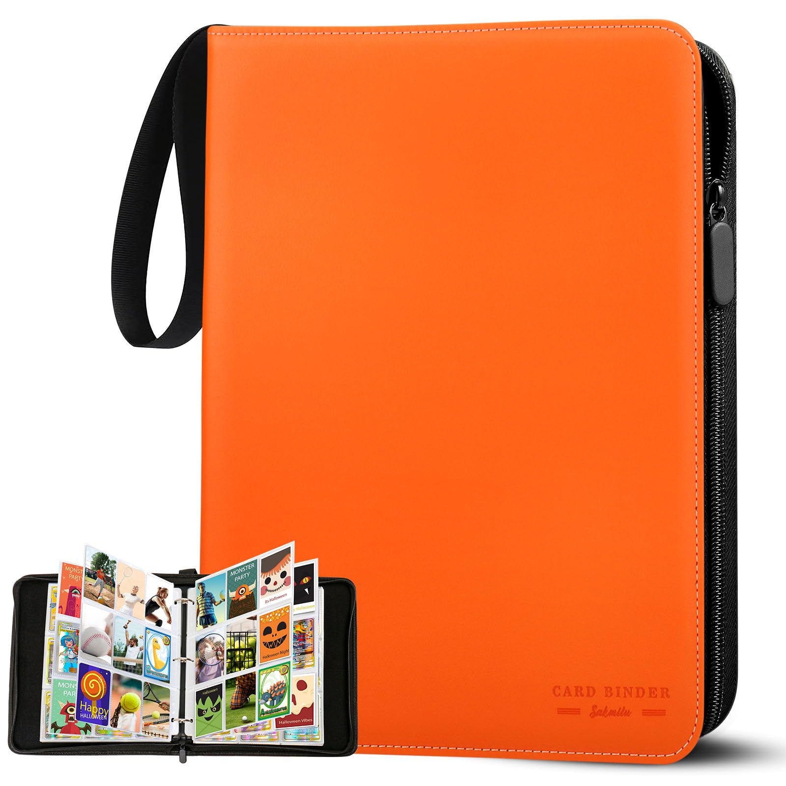 Trading Card Album,9 Pocket 30 Pages Card Binder Holder Holds Up to 720 Cards,Large Cards Book with Zip for Playing Cards,Sports Cards,Ninjago,TCG,MTG Cards(Orange)