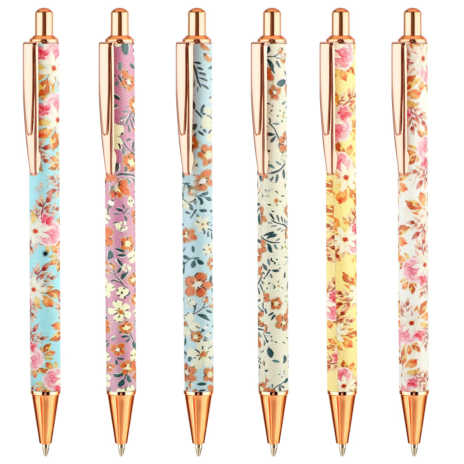 TIESOME 6pcs Floral Art Ballpoint Pens, 1.0mm Fashionable Retractable Ballpoint Pen Black Ballpoint Personalized Pens, Suitable for Women, Colleagues, Teachers, Students Gifts(color2)