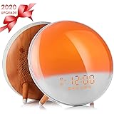 Wake Up Light Alarm Clock, Sunrise/Sunset Simulation Alarm Clock with Dual Alarms,Snooze Function, 7 Colors Atmosphere Lamp, FM Radio＆7 Natural Sound, USB Charger for Kids Adults Bedroom Home Office