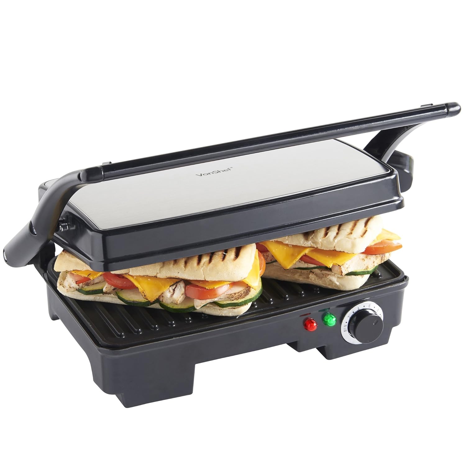 VonShef 2in1 Panini Press and Grill 2 Slice Sandwich Press with