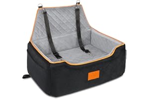 XIEEAOZEE Dog Car Seat for Large/Medium Dog, Booster Seat for Dogs Under 55Lbs or 2 Small, Detachable and Washable Travel Pet Seat with Thick Cushion and Storage Pockets (Black/Gray)