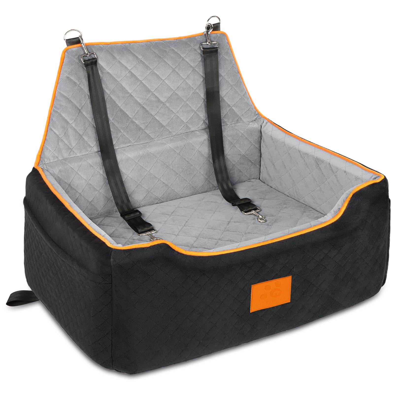 XIEEAOZEE Dog Car Seat for Large/Medium Dog, Booster Seat for Dogs Under 55Lbs or 2 Small, Detachable and Washable Travel Pet Seat with Thick Cushion and Storage Pockets (Black/Gray) Image