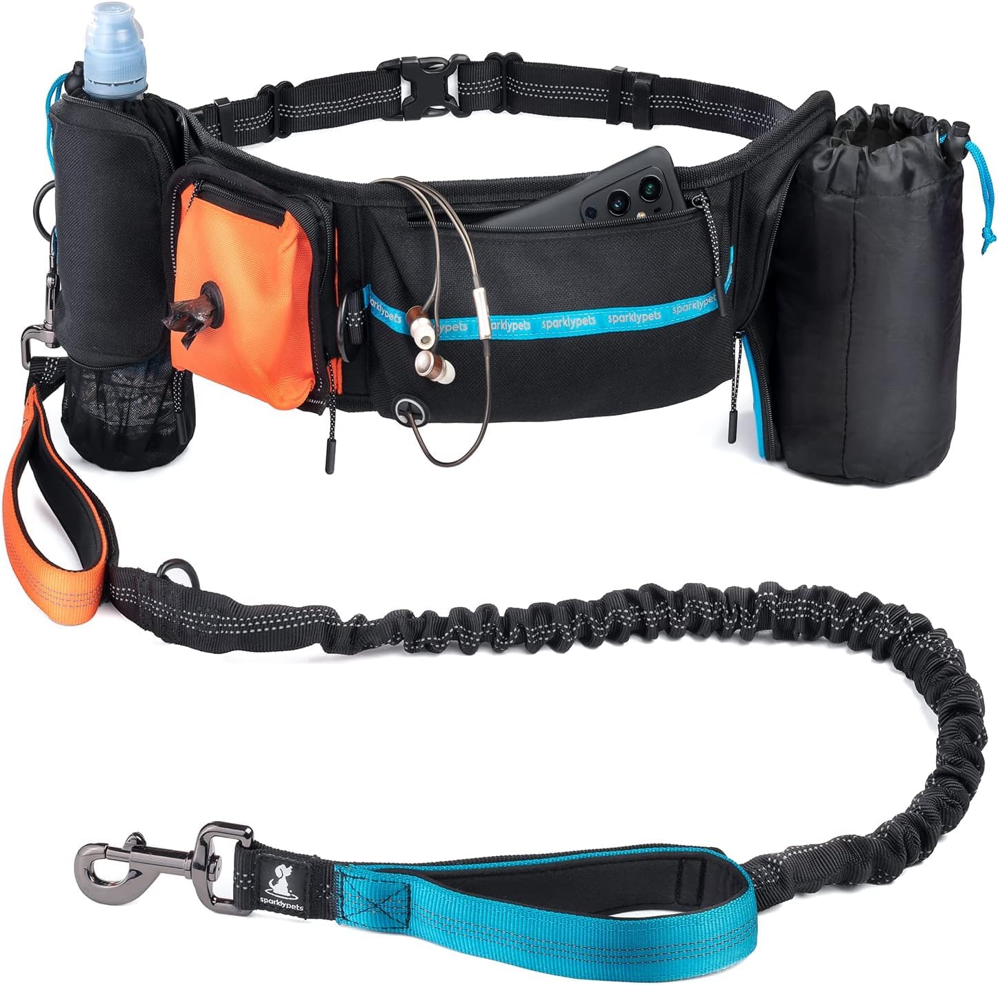 SparklyPets Hands-Free Dog Lead for Medium and Large Dogs – Professional Harness with Reflective Stitches for Training, Walking, Jogging and Running Your Pet (Premium Active Orange Pack, For 1 Dog)