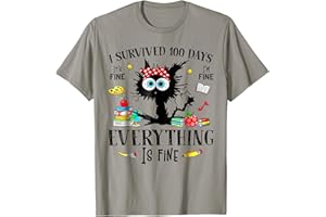 HAPPY 100TH DAY OF SCHOOL I Survived 100 Days Of School Teacher & Kids Funny Cat T-Shirt