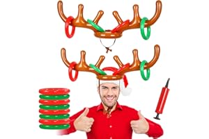 2 Set Inflatable Reindeer Antler Ring Toss Game, PVC Material, Reindeer Antler Ring Toss for Indoor Outdoor Christmas Party B