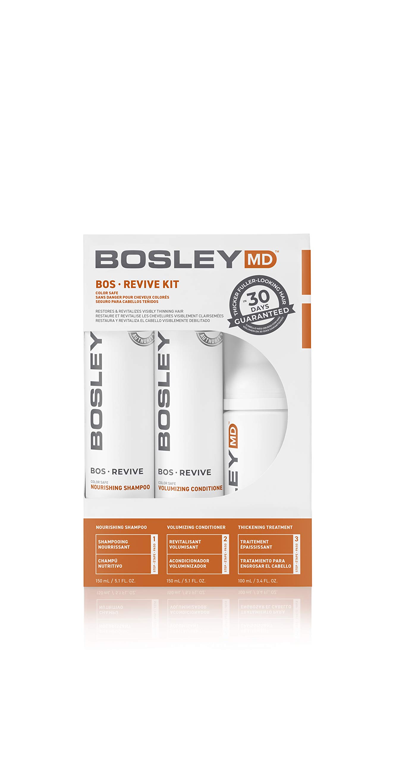 Bosley MD BOSRevive Kit Color Safe Int'l - 1x 150nl Shampoo, 1x 150ml Conditioner, 1x 100ml Thickening Treatment