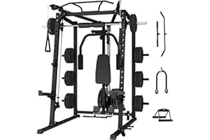 OutdoorVibe Smith Machine Multifunctional Power Cage, 2000 LBS Power Rack with Cable Crossover System, Smith Bar, Chest Station for Home Gym, Multi-Function Home Gym System Full Body Training