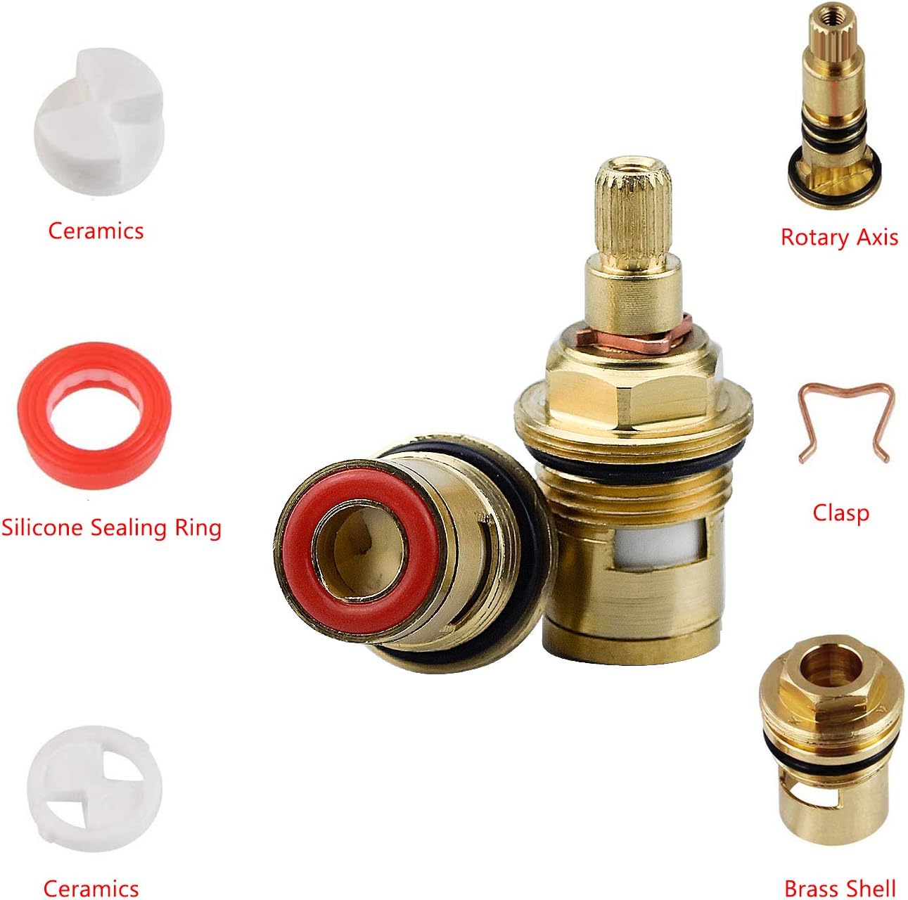 Tap Inner Valve 1 Pair Universal Replacement Tap Valves Brass Ceramic Disc Cartridge ...