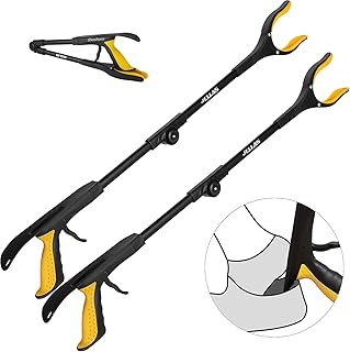 Jellas 2 Stück Faltbare Greifer mit Schuhlöffel, 0°- 180° abgewinkelter Arm, 80cm Langer Greif-Werkzeug mit Magnetspitzen für die Müllabfuhr, Abfallsammlung, Armverlängerung (gelb)