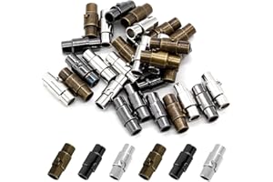 Moicstiy 30 Pcs Cord End Caps Bracelet Clasps - 5mm Jewelry End Tips for Leather, Silk, Paracord Bead Caps, Cord Terminators & Kumihimo Finishers (Black, Bronze, Silver)